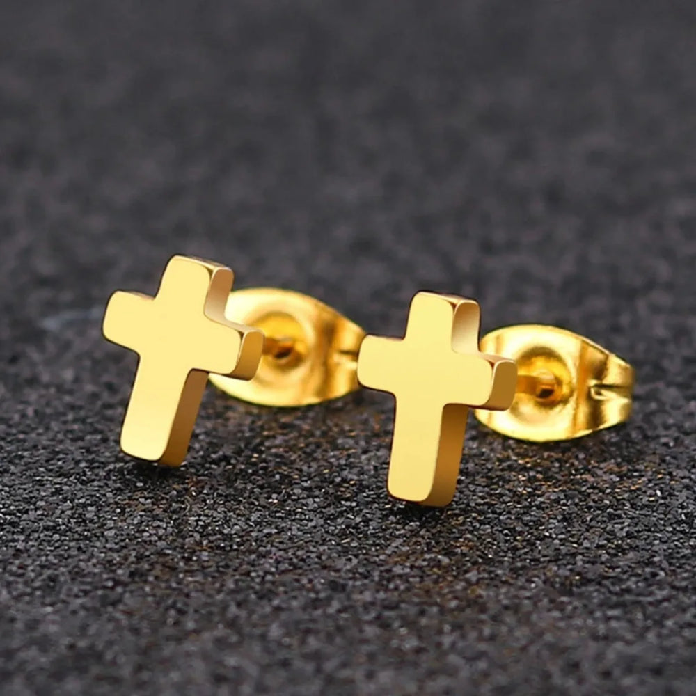 Punk Stainless Steel Cross Stud Earrings Jewelry additional angle