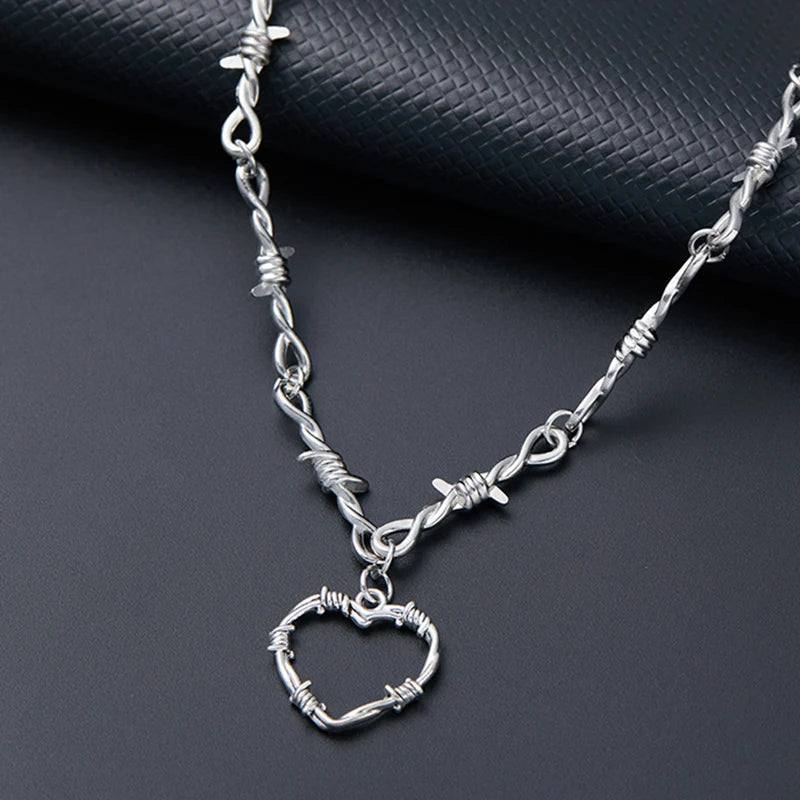 Barbed Wire Choker Necklace | Gothic Punk Thorns Chain for Women detail view