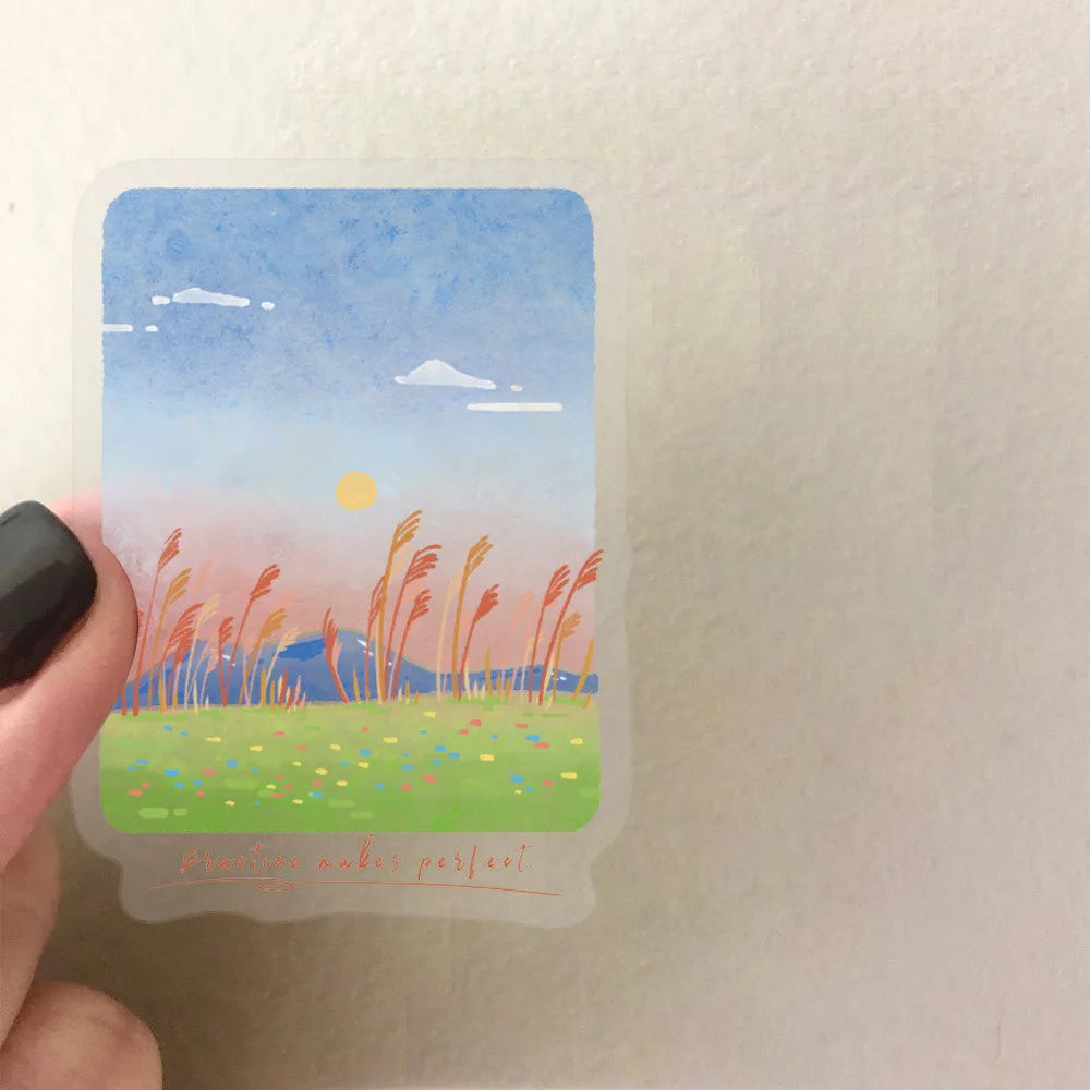 50PCS Transparent Mountain and Sea Painting Stickers | Waterproof Clear PET for Scrap lifestyle view