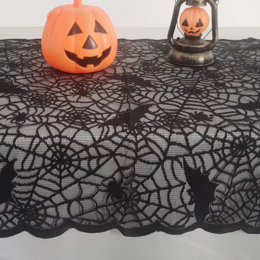 1 Piece Halloween Lace Tablecloth Bat Net Skull Pattern Rectangular Shape For Party Deco detail view