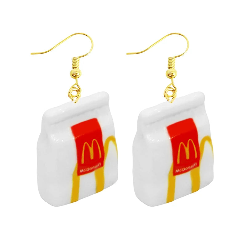 Food Drop Earrings Hamburger Pizza Chicken Leg Candy Bottle Resin