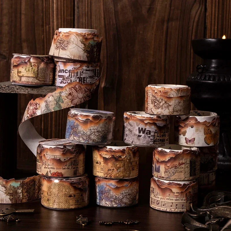 Vintage Washi Tape Set | Junk Journal Masking Tape for Scrapbooking and DIY Decor close-up view
