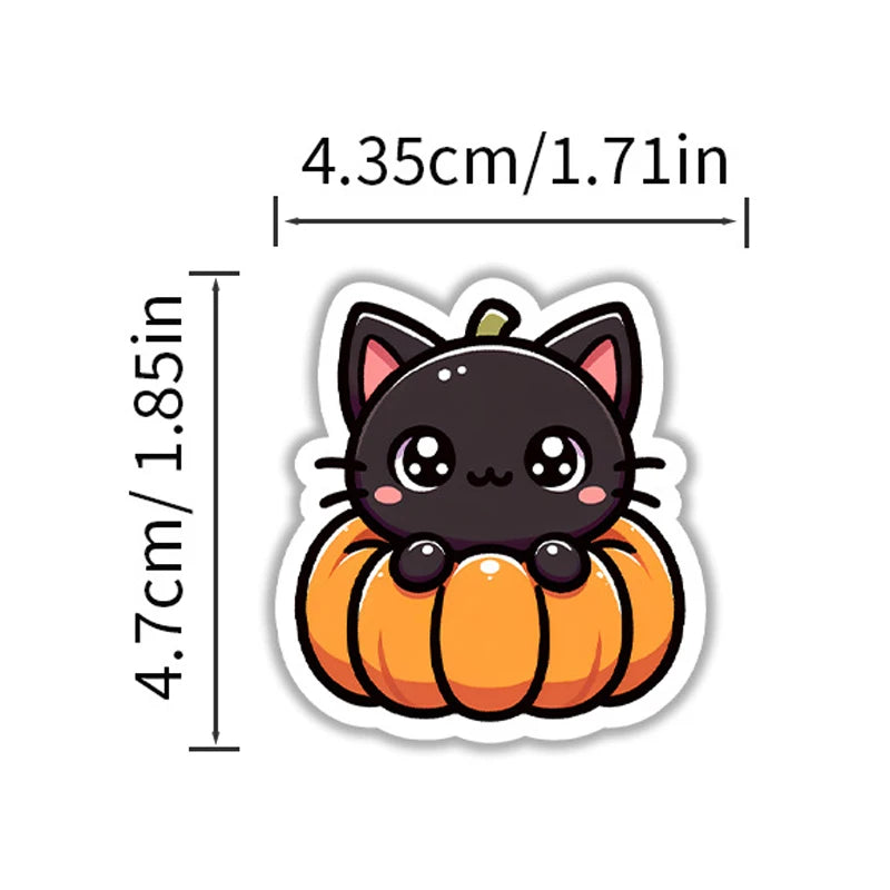 50PCS Halloween Stickers Cute Cartoon Cat Pumpkin Halloween Themed Stickers Fun Hol additional angle