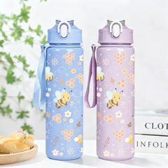 Sweet Honeycomb Bee Pattern Reusable Plastic Water Bottle, Lightweight Leakproof Flip To detail view