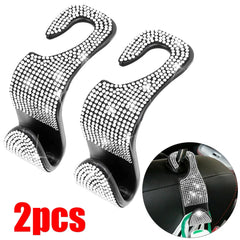 2Pcs Car Seat Back Hook Bling Diamond Hanger Backseat Auto Back Universal Headrest Storage Holder Ca