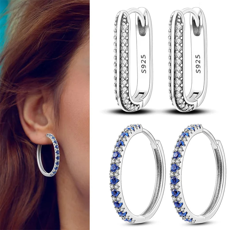 Hot Sale 925 Sterling Silver Heart Earrings Fit Original Charms Hoop Earrings For Wome close-up view