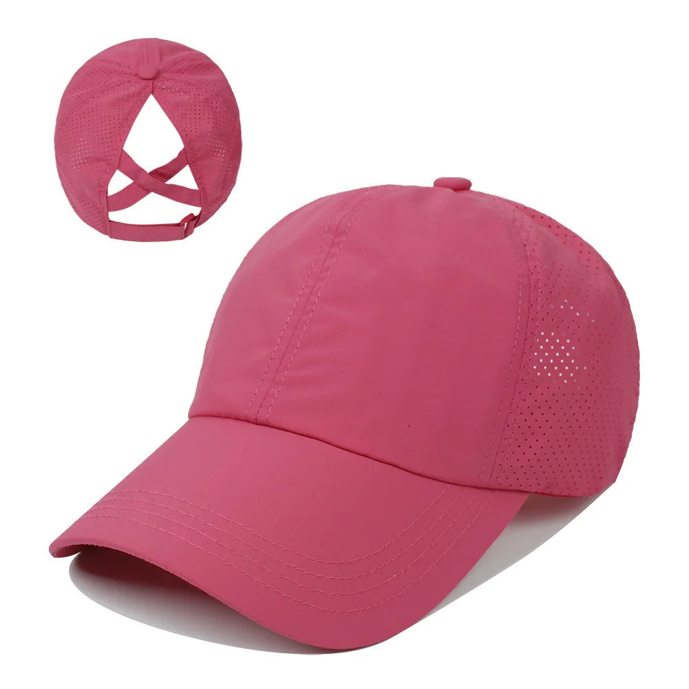 Women's High Ponytail Mesh Baseball Cap | Quick-Dry Breathable Sun Hat for Outdoor Sp lifestyle view