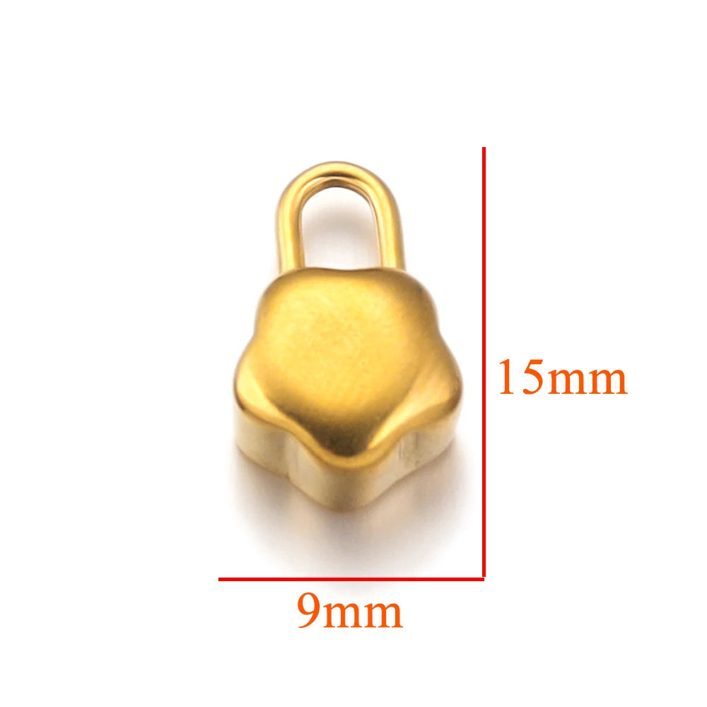 5pcs Stainless Steel Heart Lock Key Gold Plated Love Pendant Punk Hip Hop for DIY Neckla detail view