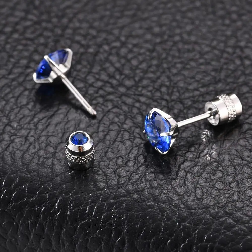 CZ Stud Earrings for Men Women,Hypoallergenic Stainless Steel Round Cubic Zirconia Stud detail view