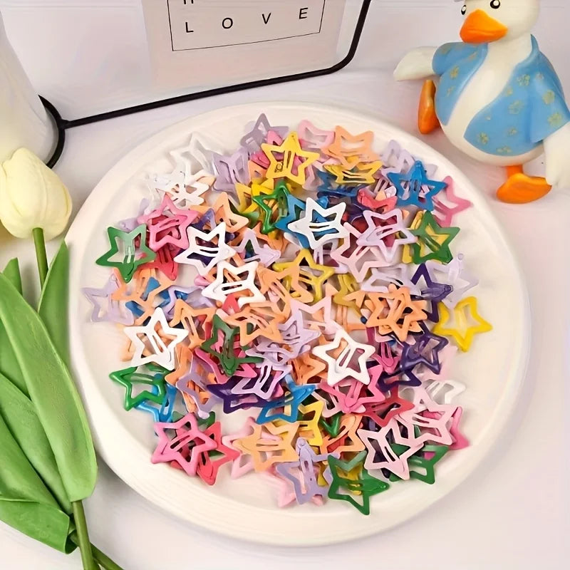 10pcs/30pcs Cute Hollow Star Hair Clips Vibrant Colorful Snap Design Perfect for St additional angle