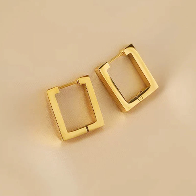 Fashion Geometric Stainless Steel Square Triangle Hoop Earrings Men Women Stainless S lifestyle view