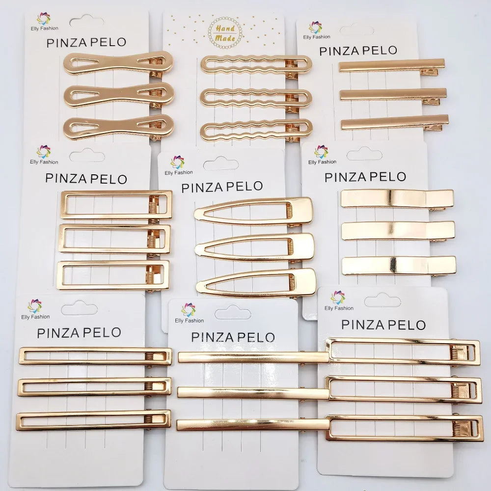 3Pcs/set Korean Metal Hairpins for Women Simple Hollow Out Bangs Side Clips Gold Color Hairgrip Broken Hair Accessories Headwear