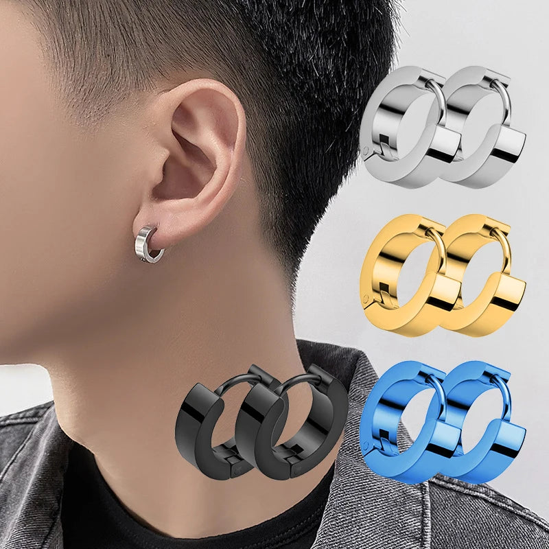 1 Pair Men Women Punk Stainless Steel Ear Circle Earring Simple Ear Buckle Gothic Fashio detail view