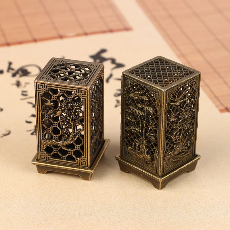 Square Vertical Incense Burner | Small Xiangyun Alloy Holder for Indoor Aromatherap additional angle