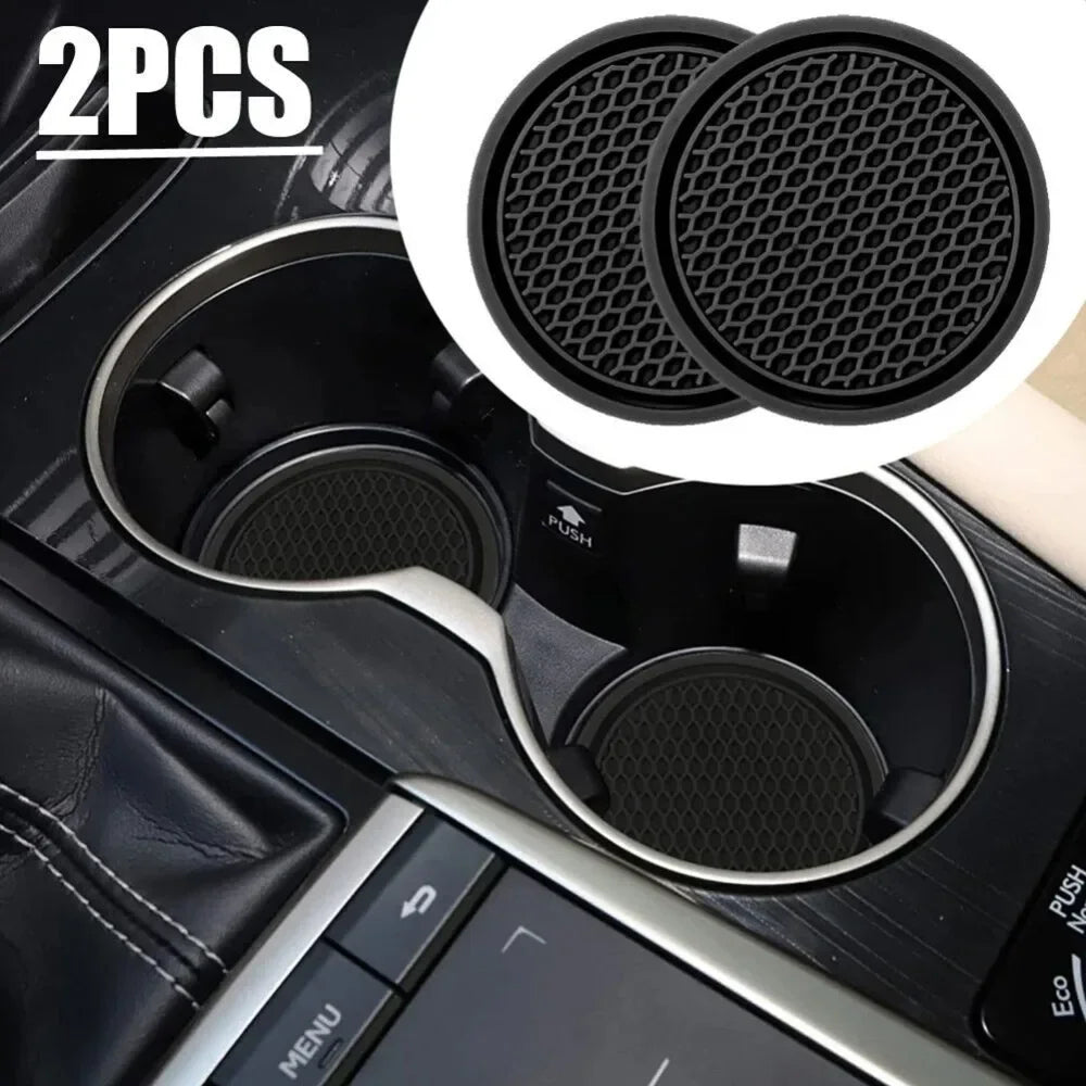 2pcs Black Car Cup Holder Anti Slip Coaster Pads | Universal Interior Accessories alternate view