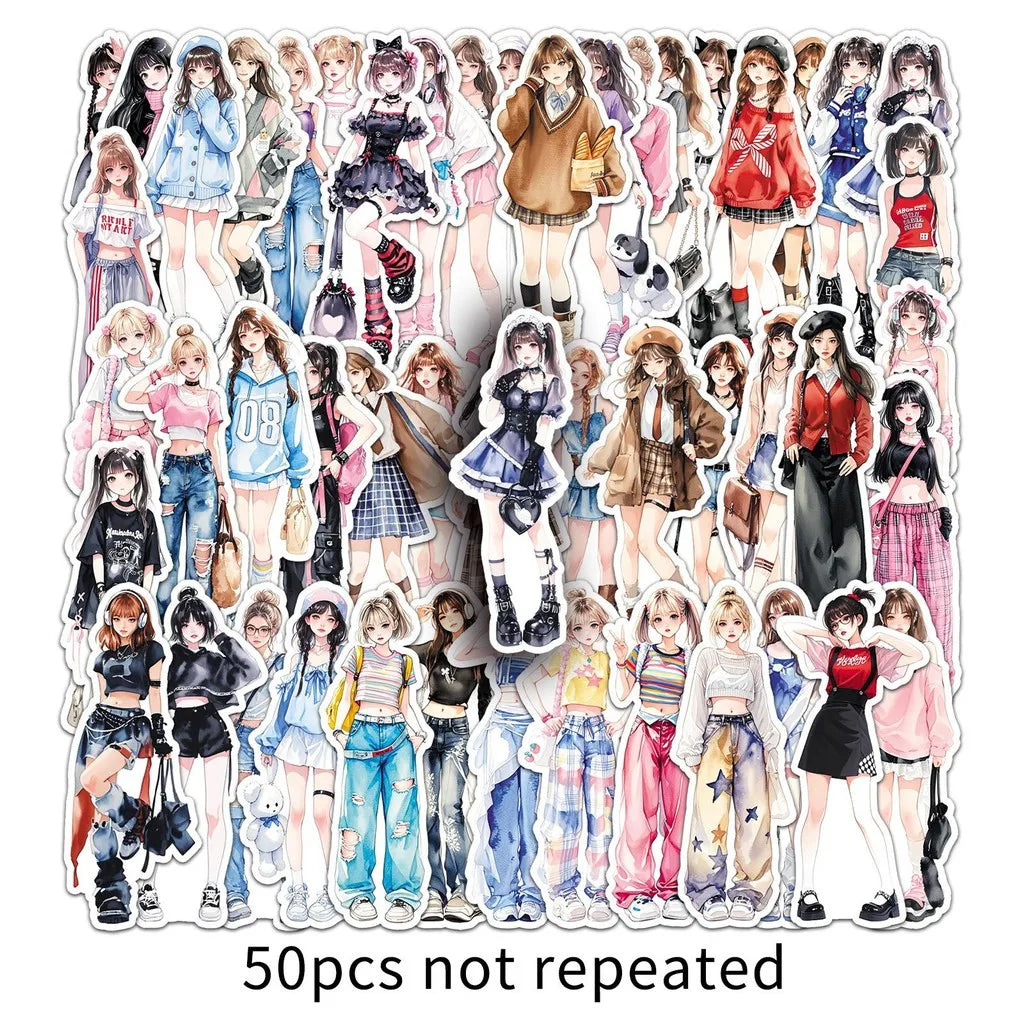 50PCS Unique Fashion Sticker Set - Trendy Clothing Matching Cartoon Decals for Scrapb lifestyle view