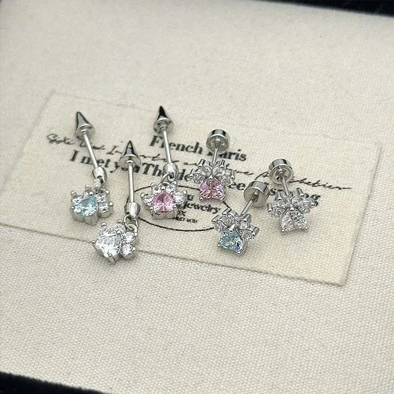Stainless Steel Crystal Cat Claw Ear Bone Nail for Women Sweet Cute Shiny Zircon Hear lifestyle view