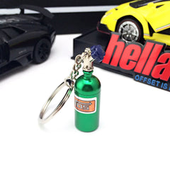 NOS Bottle Keychain Keyring | Metal Pill Box Stash Container for Car Keys detail view