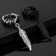 2pc Korean Fashion Punk Rock Cross Feather Stud Earrings for Women And Men High Quality Stainless Steel Hip Hop Ear Jewelry