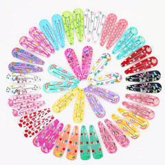 50Pcs/Lot Alloy Hair Accessories Children Hairpin Print Flower Cartoon Hairclip Solid Candy Color Head Barrettes Girls Headdress