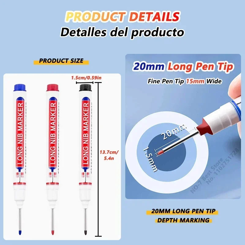 Deep Hole Long Nib Markers for Metal Wood Tile | 8-Pack Waterproof Marking Pens detail view