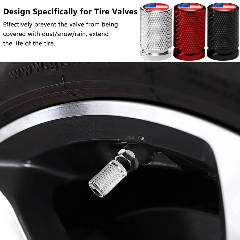 America National Flag Valve Stem Caps 4 Pcs