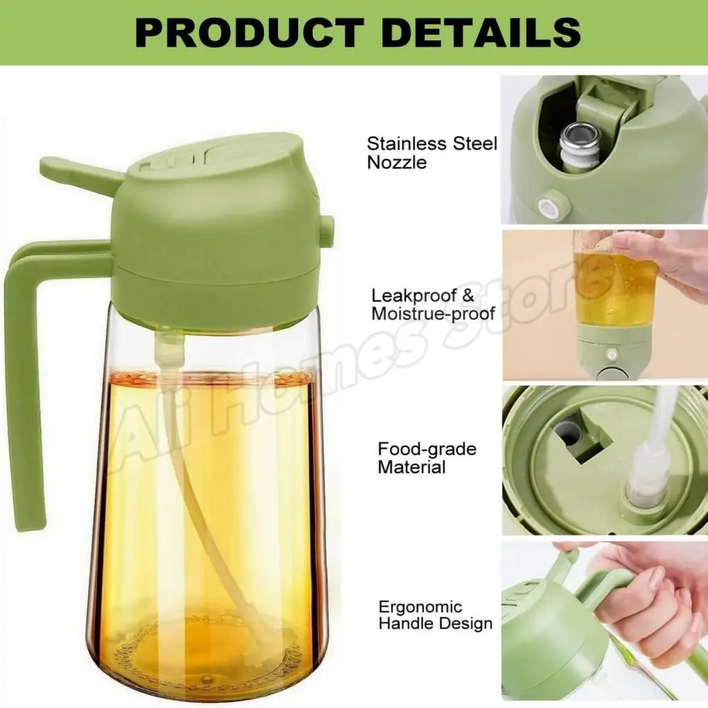 2 in 1 Oil Sprayer and Dispenser Bottle | Cooking Oil Spray Bottle for BBQ, Air Fryer, close-up view