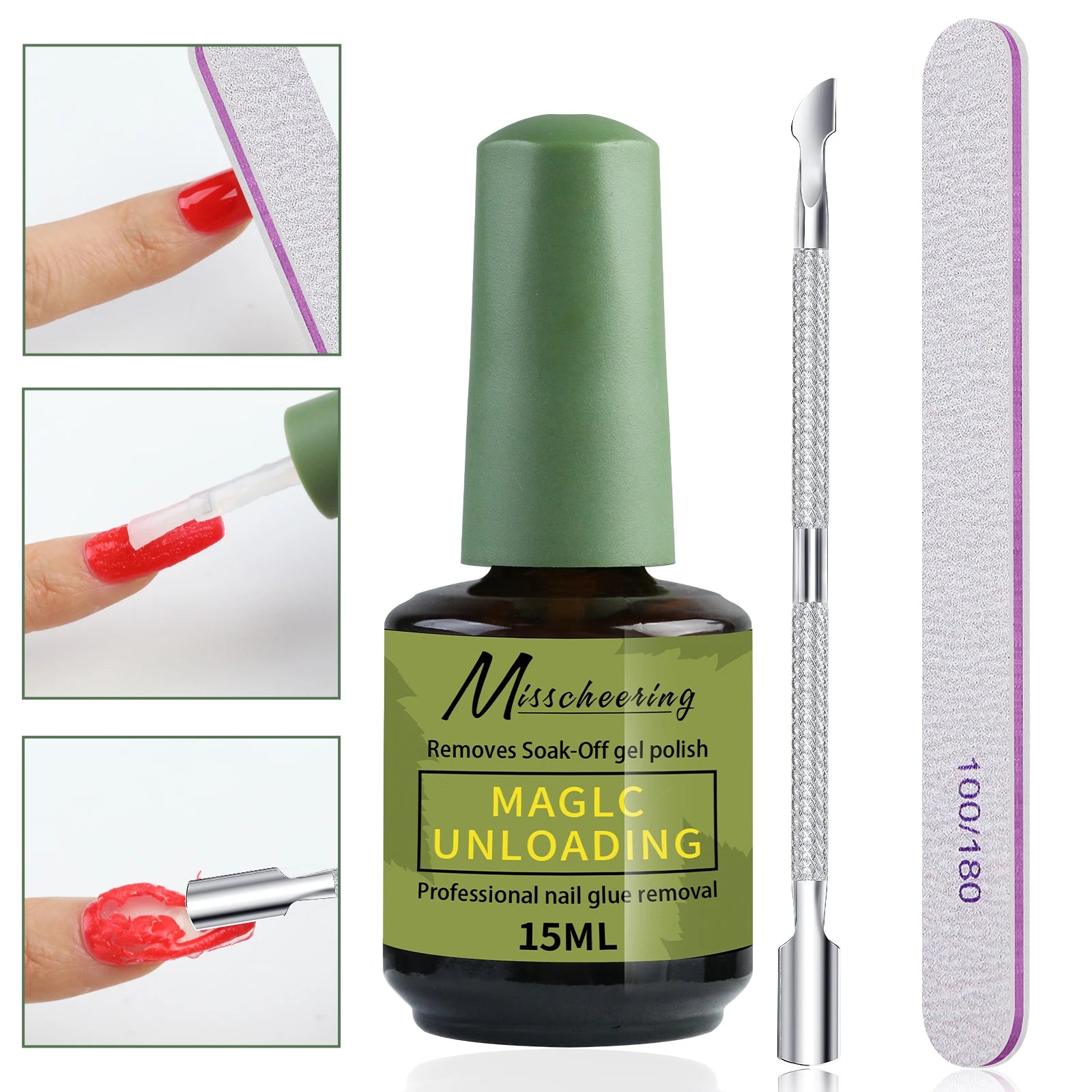 Misscheering 15ml Magic Fast Nail Gel Polish Remover Clean UV Soak Off Semi Permanent lifestyle view