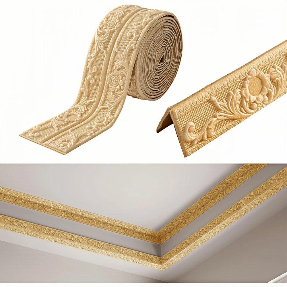 Self-Adhesive Wall Sticker | 2.3m x 12cm PVC Decorative Ceiling Corner Line close-up view