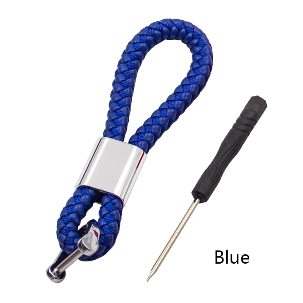 Handwoven Leather Car Keychain | Retro Horseshoe Buckle Key Ring alternate view