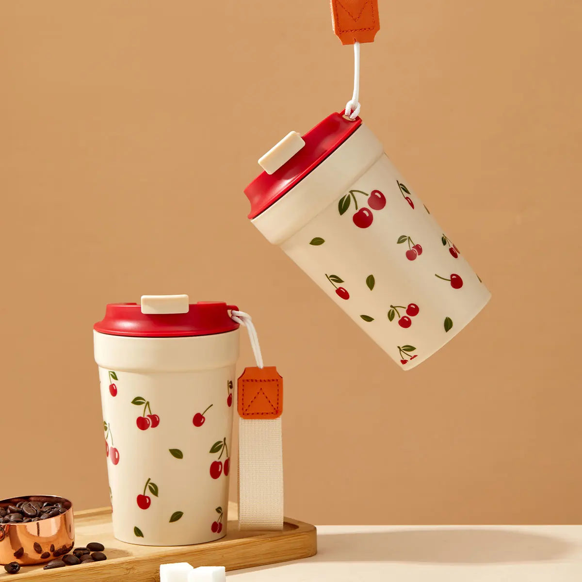 WORTHBUY Travel Portable Plastic Coffee Mug With Nylon Rope Student Leak Proof Water Cup Cold And He