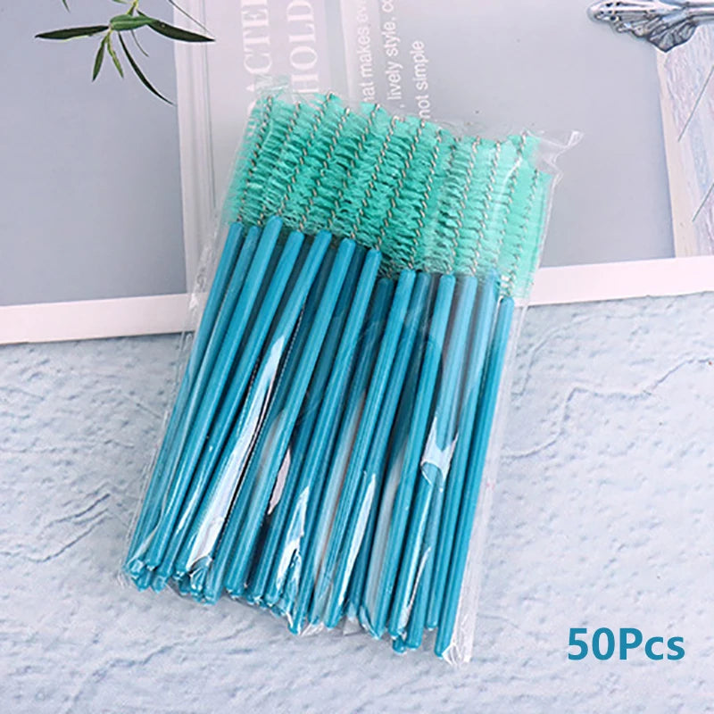 Disposable Eyelash Brushes 50 Pack | Mascara Wands Applicator Spoolies for Lash Extens close-up view