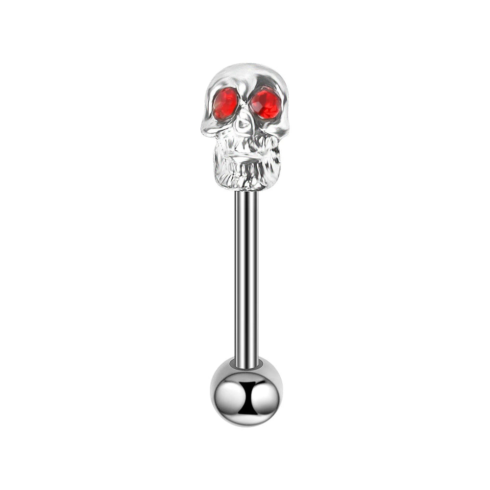 Tongue Rings Stainless Steel 316L, 5 Color Diamond Encrusted Skull Piercing Jewelry additional angle