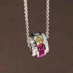 Huitan Statement Circle Pendant Necklace with Iregular Colorful Cubic Zirconia Luxury Tr detail view