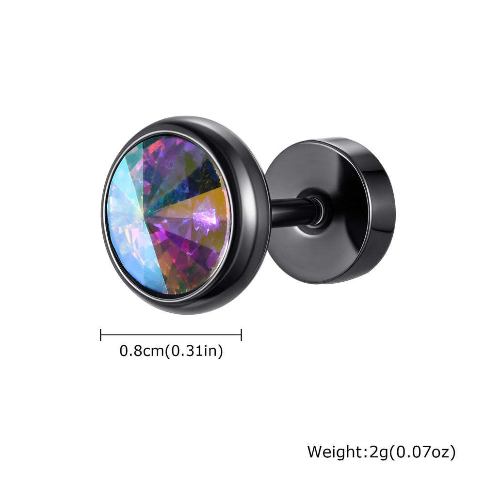 Anti Allergy Round Zircon Stud Earring for Men,AAA CZ Stone Stainless Steel Ear Stud,H close-up view