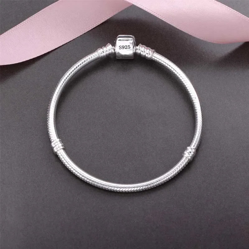 Handmade Original Fine Jewelry 925 Silver Charm Bracelet Soft Smooth Snake Bone Bracel close-up view