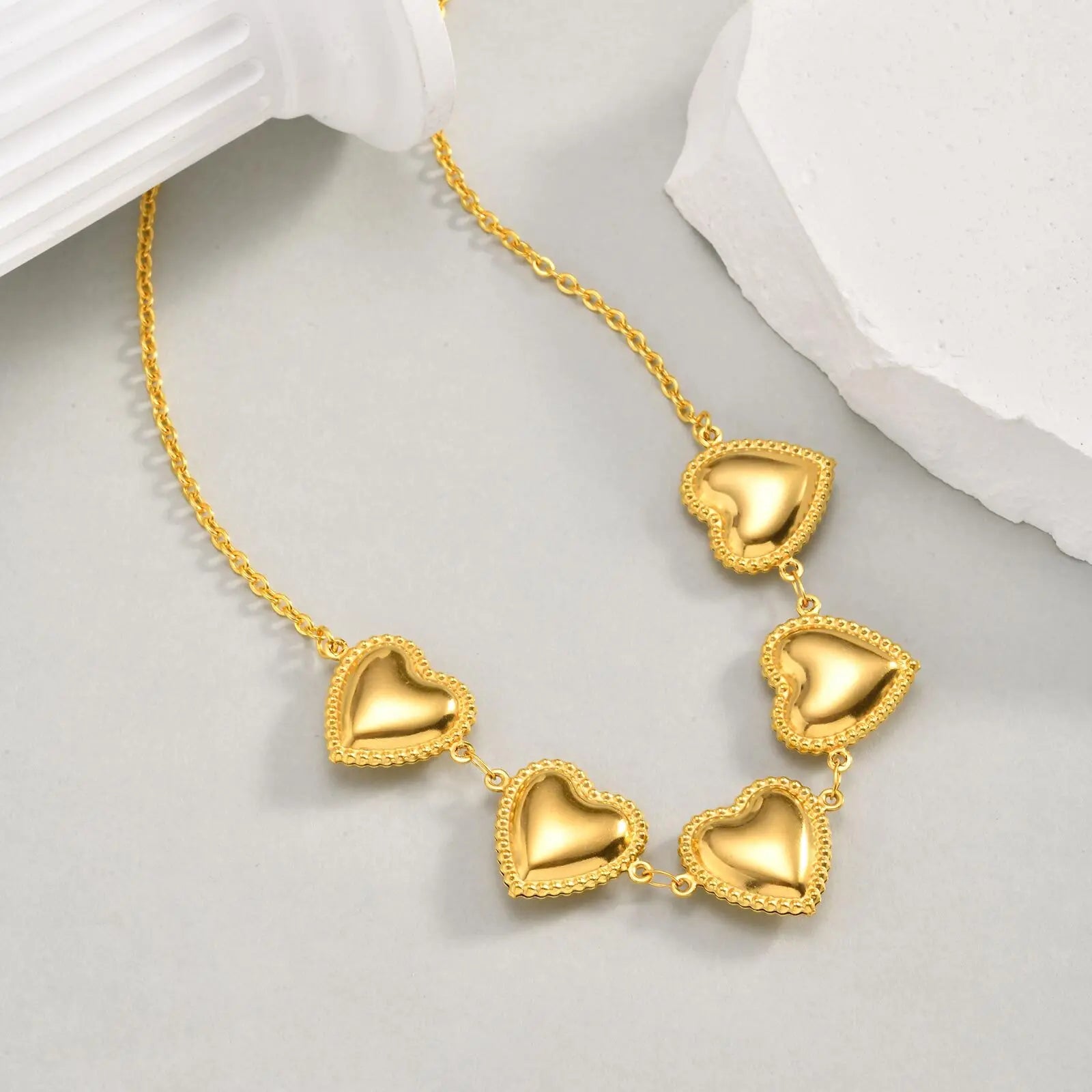 Waterproof Stainless Steel Heart Statement Necklace for Women, Non Tarnish 18k Gold Plat detail view