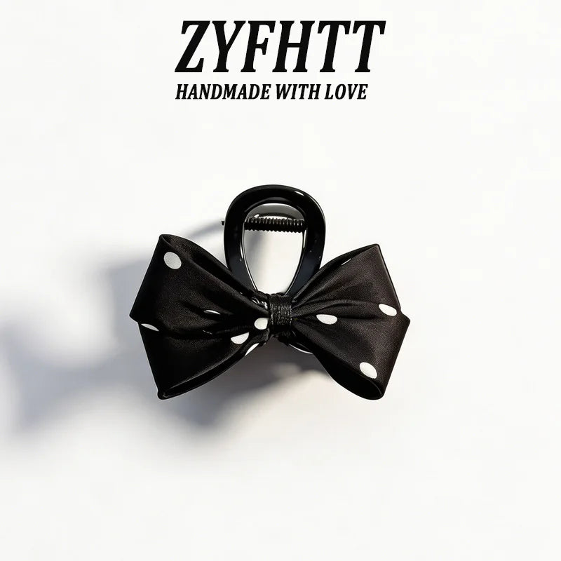 1/2pcs ZYFHTT Classic Black White Polka Dot Bow Hair Clip Claw for Women Elegant Shark Clip Fashion Girl Ponytail Hair Clamp