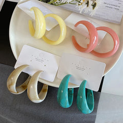 C-Shape Resin Hoop Earrings | Colorful Geometric Acrylic Jewelry for Women close-up view