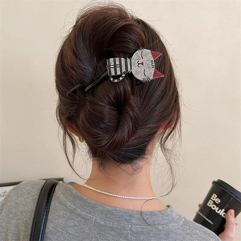 Cute Cartoon Cat Twist Hair Clips Girls Acrylic Hair Claw Crab Holder Barrettes Hai additional angle