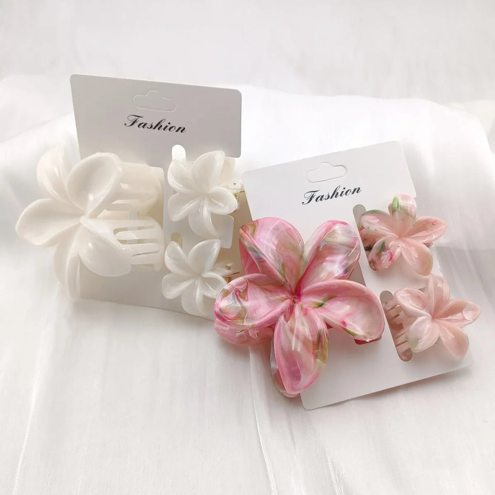 3/6/9/12PCS Hawaiian Gradient Flower Hair Claw Clip For Women Girl Fashion Plastic Non close-up view