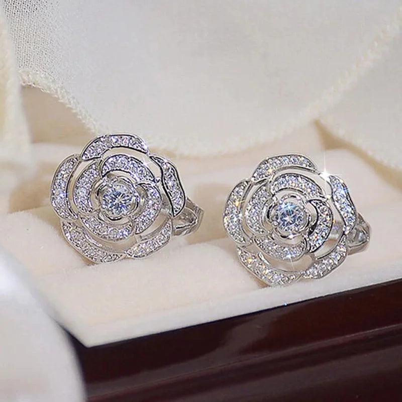 Huitan Fancy Cubic Zirconia Stud Earrings Women Delicate Design Fashion Versatile Ear lifestyle view