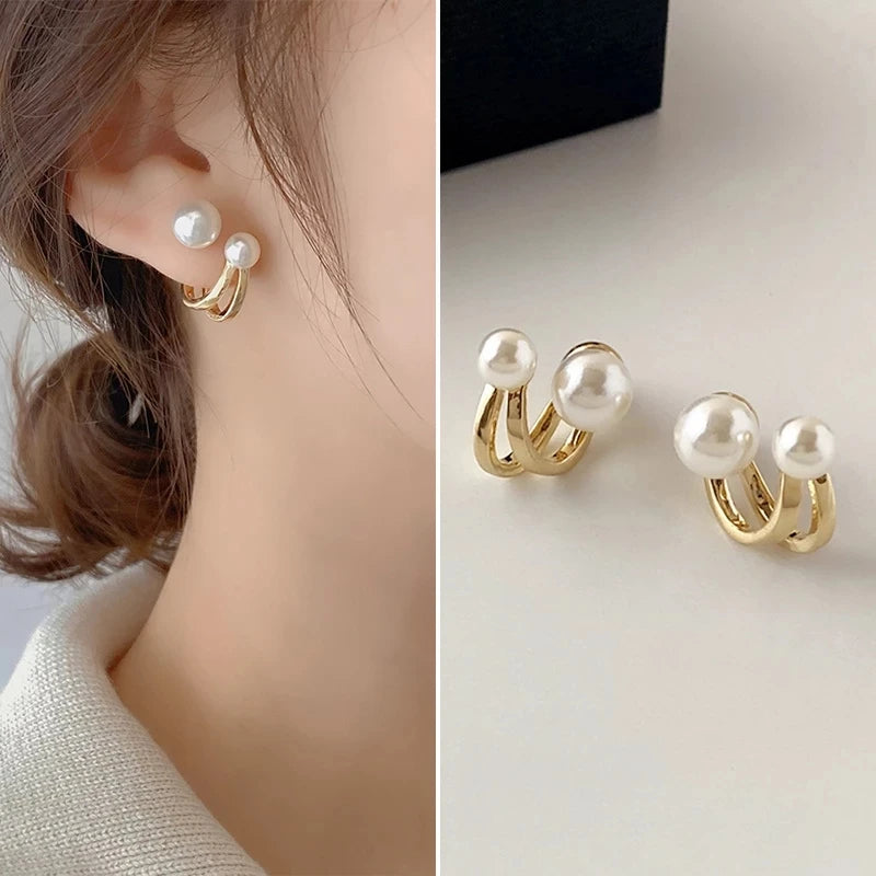 Upscale 14k Gold Jewelry Real Gold Earrings Zircon Pearl Twist Luxury Stud Earrings f alternate view