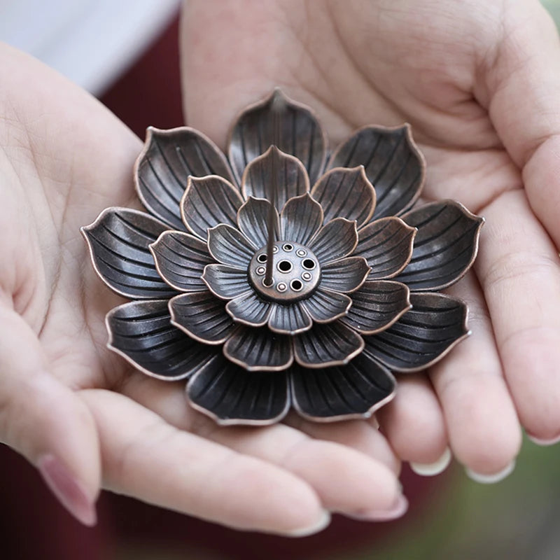 Alloy Incense Burner Stick Holder | Lotus Design Incense Plate for Temples and Yoga Stud detail view