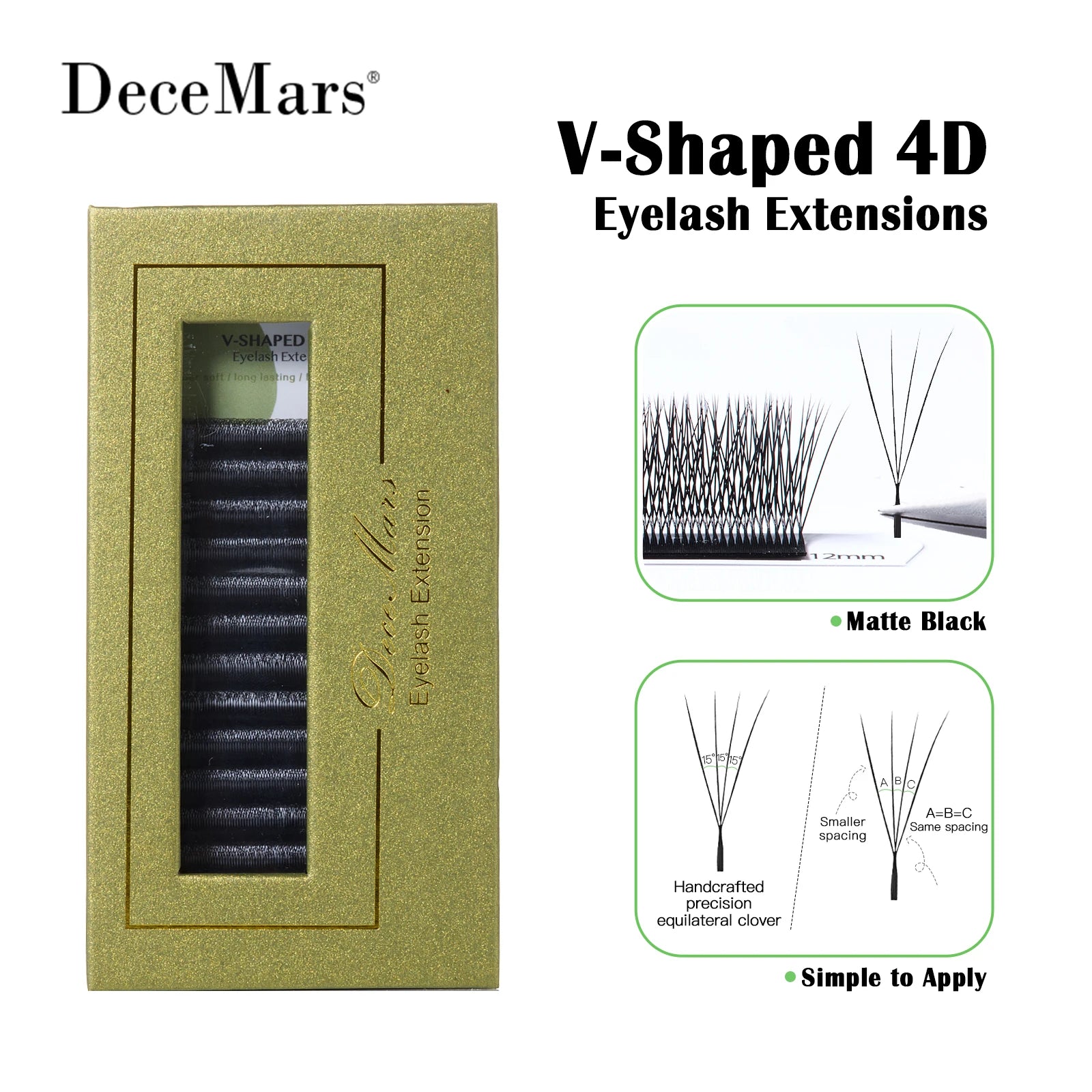 DeceMars V-shaped 3D 4D 5D 6D Eyelash Extensions | Matte Black 12 Rows Tray additional angle