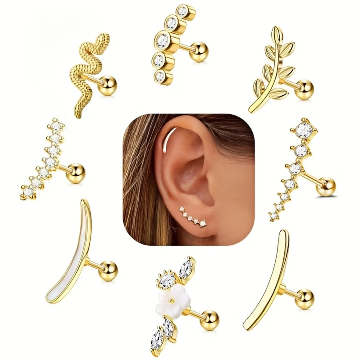 EVISPOL 2Pcs 16G Stainless Steel Screw Back Stud Earrings for Women, Cubic Zerconia Cartilage Conch