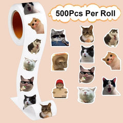 Funny Cat Cartoon Sticker Roll | 100pcs Animal Stickers for Photocard Decor