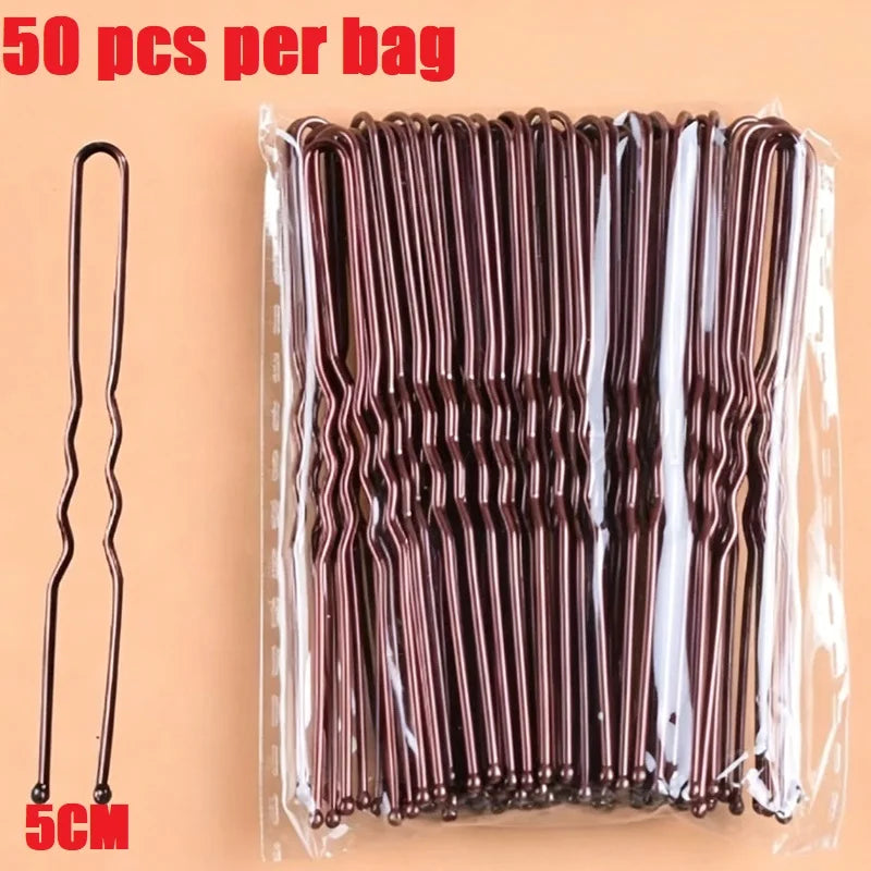 50pcs 5cm Bridal Bun Secure Styling Bobby Hair Clip U Shaped Hairpins Salon Hair Styling Tools XKBJ18