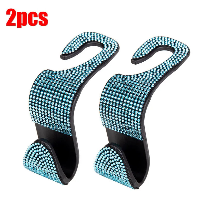 2Pcs Car Seat Back Hook Bling Diamond Hanger Backseat Auto Back Universal Headrest Stora detail view