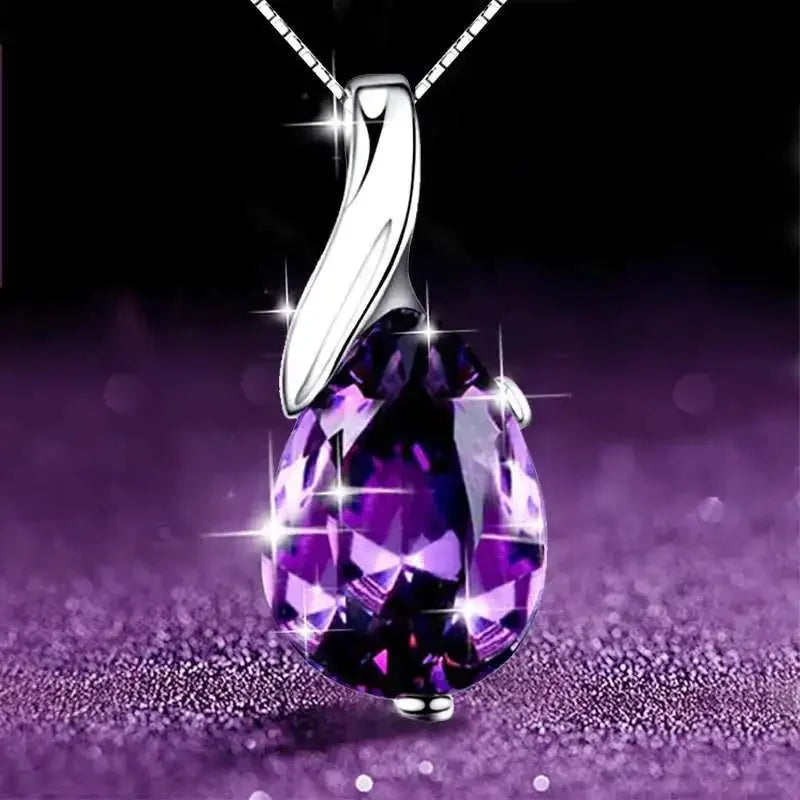LiHong S925 Sterling Silver Necklace Angel Tears Crystal Blue Topaz Pendant Necklace f close-up view